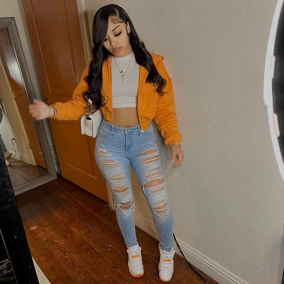 Orange Jackets And Coat, Baddie Birthday Outfit Trends With Jeans