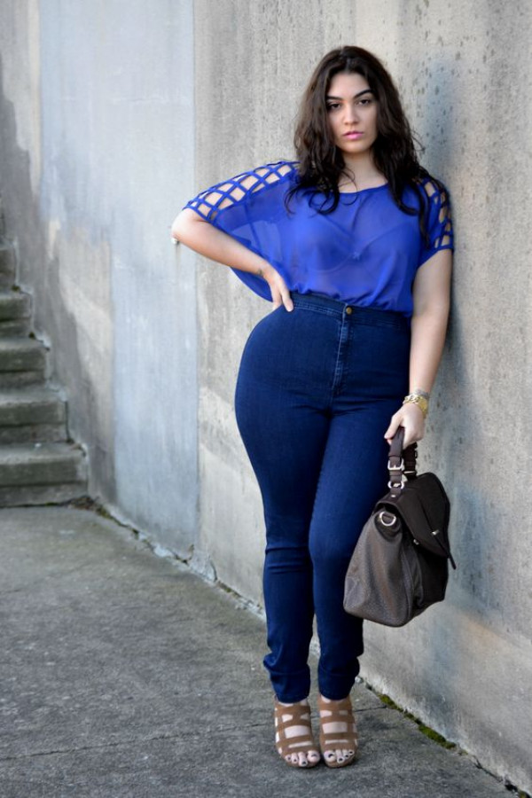 She's in a blue mood, grooving in classic denim
