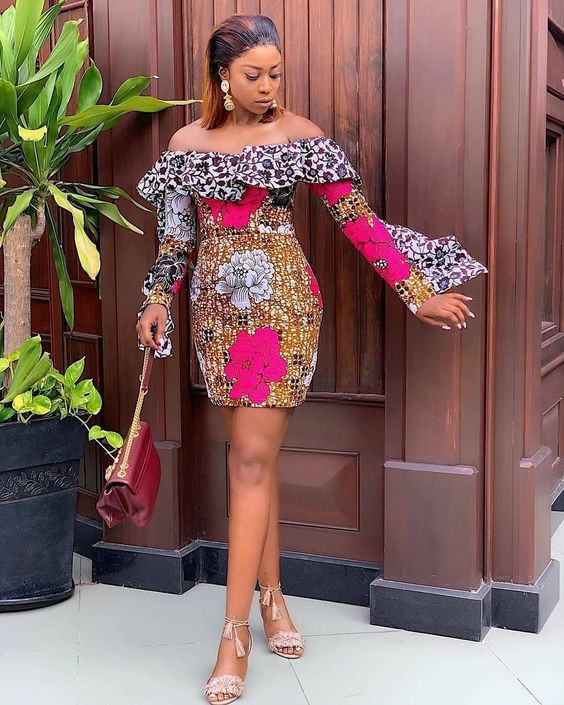 Off shoulder short ankara gown, Short african dresses