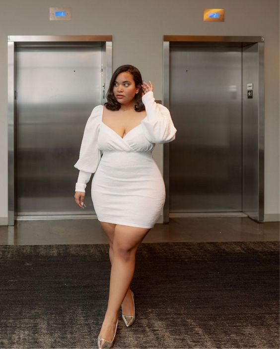 White Cocktail Dress Mini Pencil And Straight Bodycon Dress, Plus Size Concert Outfit Trends, Plus Size Girls In Dresses | Evening dress, women's dress, plus size dress, plus-size clothing
