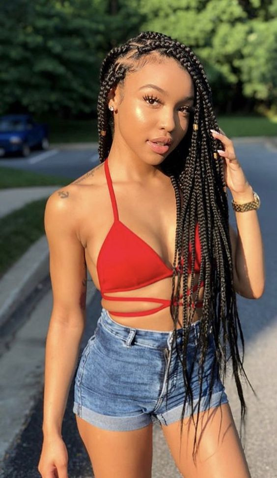 Light Blue Hotpant, Baddie Concert Fashion Ideas, Box Braids Outfits | Box braids, pre stretched, hair extension, crochet braids, box braids twist, box braids crochet hair