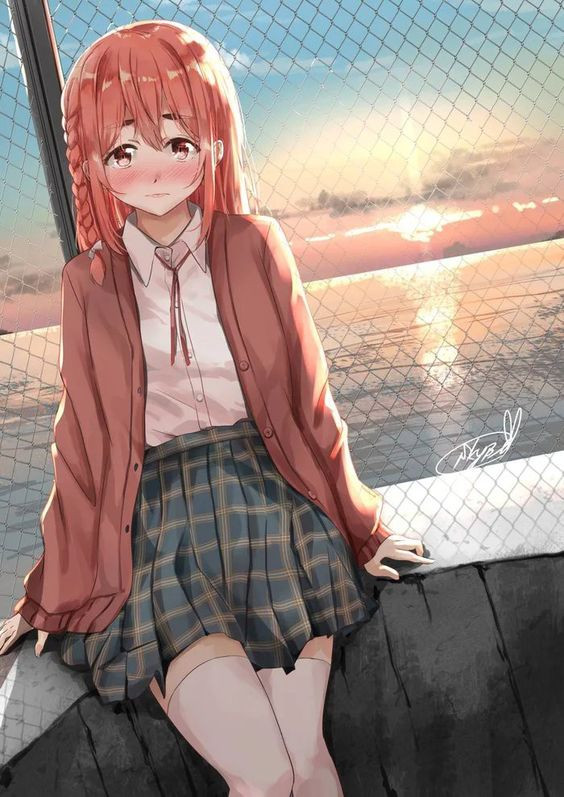 Sad anime girl, anime, school uniform