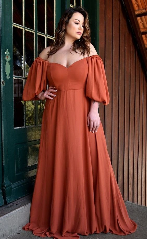 Orange Evening Dress Maxi A-line Blouse Dress, Birthday Outfit Fashion Wear, Gown | Ball gown, evening gown, wedding dress, clothing brand, bendita boutique, bridal party dress