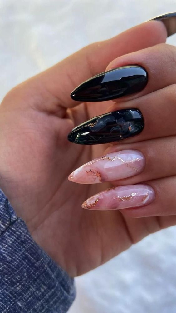 Extraordinary pink and black nail design ideas, beautiful dawn designs