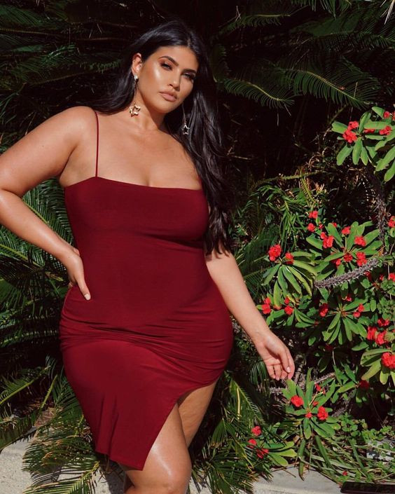 Fashion nova plus size models, red party dress