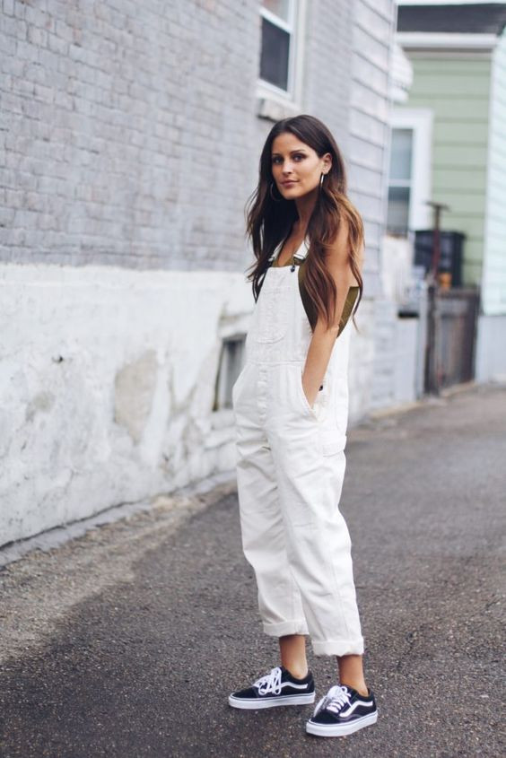 Outfit style with  white overalls, dungree outfits for teenagers