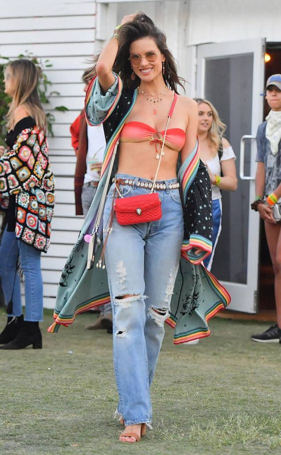 Coachella Outfit Designs With Light Blue Casual Jeans, Stephanie Beatriz Abs | E! online, kylie jenner, hailey bieber, kendall jenner, vanessa hudgens, luggage and bags, 2022 coachella valley music and arts festival