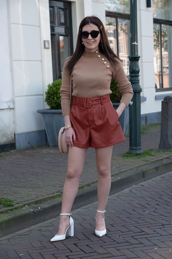 Instagram fashion with shorts, leather