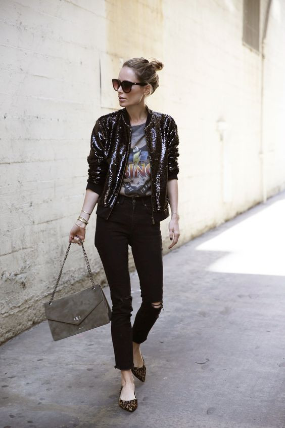 Black Sequin Blazer Fashion Ideas With Black Casual Jeans | Fashion design