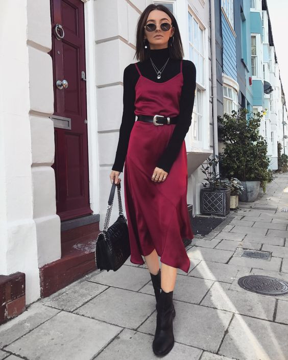 Slip dress winter outfit ideas