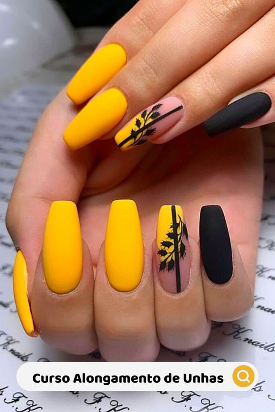 Black and yellow nail art design, yellow nail art, nail art designs